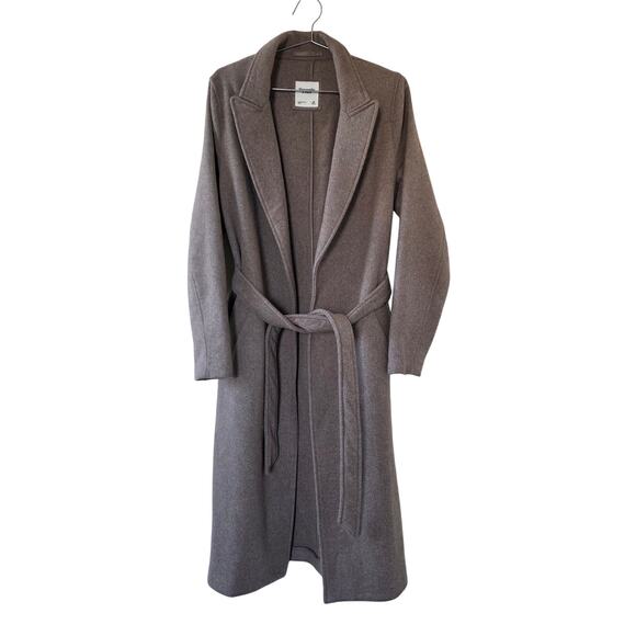 Abercrombie & Fitch Wool Blend Belted Long Coat Womens Size M Taupe Beige Wrap - Picture 1 of 14